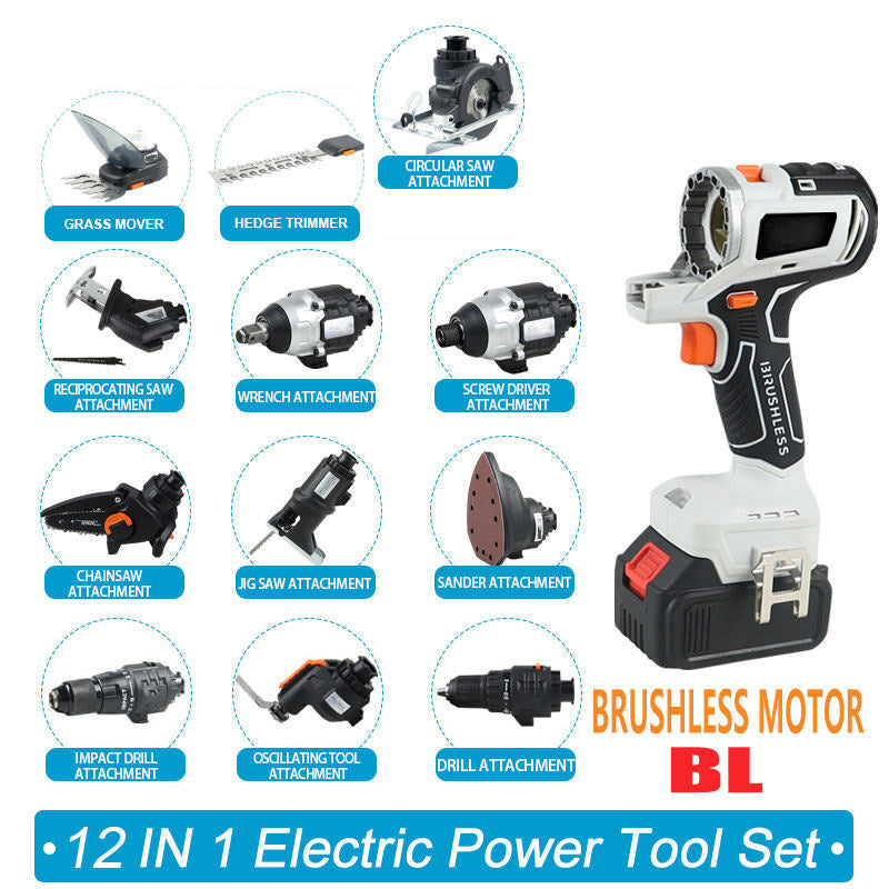 🛠Factory Outsale✨ 12 in 1 Multi-function Drill with Impact drill Reciprocating saw Jig saw Oscillating tool Chainsaw Screwdriver Attachment